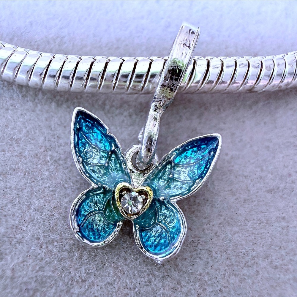 Blue Butterfly Heart Dangle Charm fits PANDORA